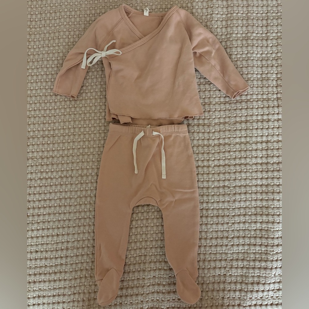 Quincy Mae Mauve Wrap Top and Footed Pant Baby Set Organic Cotton - size 6-12 mo